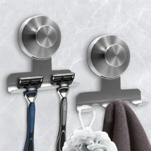 WingWider Suction Cup Razor Holder for Shower,Heavy-Duty 7KG Suction Hooks for Razor,Towel,Loofah,Removable Damage-Free Metal Shower Hook,Shaver Holder,2 Pack