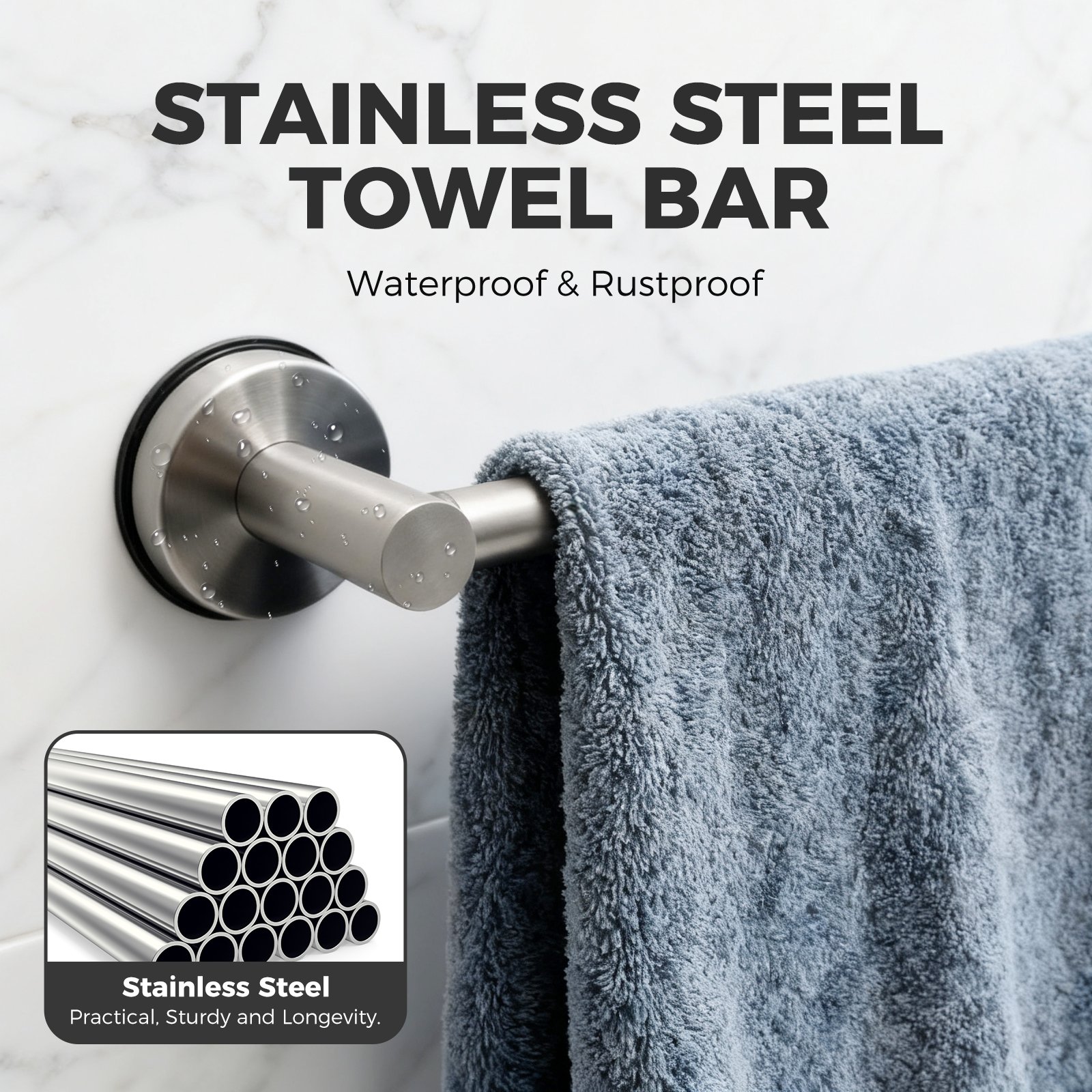 Adjustable Suction Cup Towel Bar for Bathroom Wall,14.6Inch~24 Inch Towel Racks for Bathroom,Stainless Steel Bath Towel Holder for Shower - Image 4